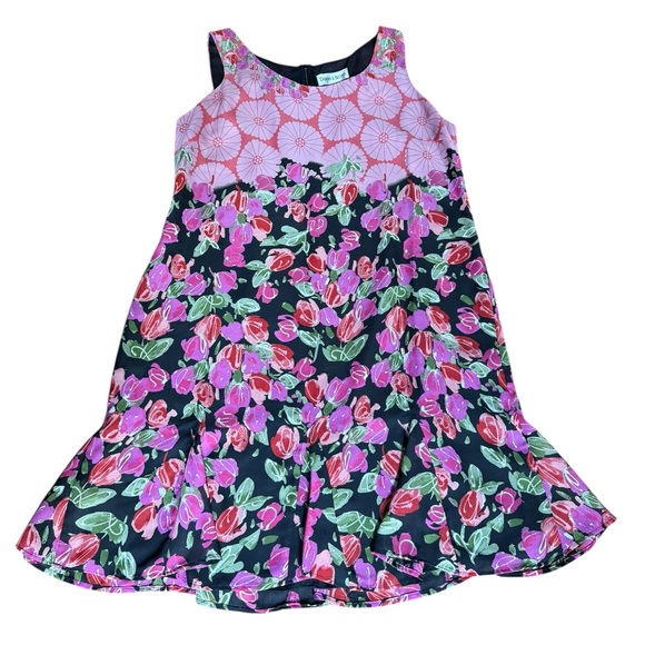 Danny & Nicole Vintage Hippie Eclectic Whimsygoth Floral Pink Black Mini Dress - Picture 1 of 6